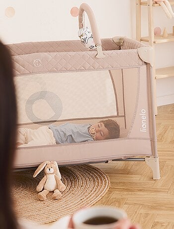 Cuna de viaje 3 en 1 LIONELO Flower - Parque infantil - 0-36 meses - Plegado rápido - Ruedas