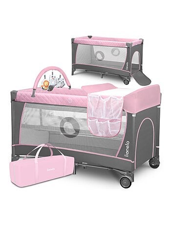 Cuna de viaje 3 en 1 LIONELO Flower - Parque infantil - 0-36 meses - Plegado rápido - Ruedas