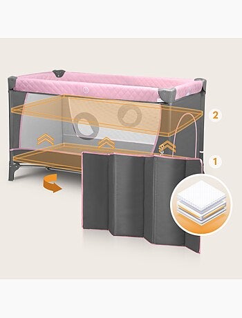 Cuna de viaje 3 en 1 LIONELO Flower - Parque infantil - 0-36 meses - Plegado rápido - Ruedas
