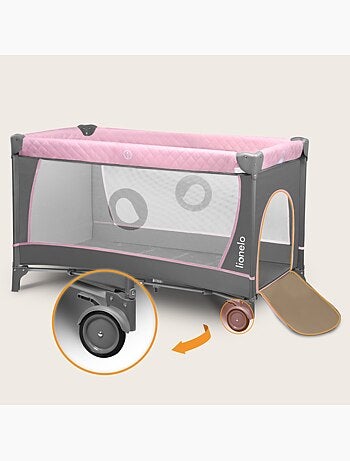 Cuna de viaje 3 en 1 LIONELO Flower - Parque infantil - 0-36 meses - Plegado rápido - Ruedas