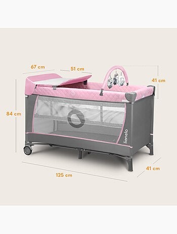 Cuna de viaje 3 en 1 LIONELO Flower - Parque infantil - 0-36 meses - Plegado rápido - Ruedas