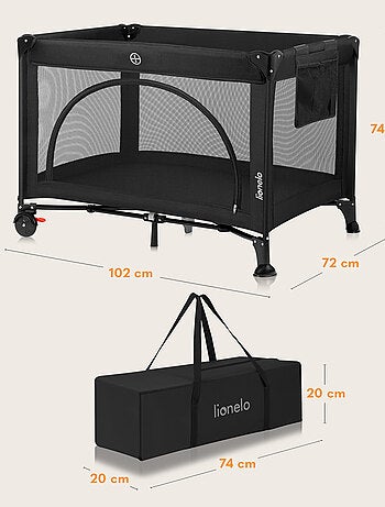Cuna de viaje 3 en 1 LIONELO Laura - Parque infantil - Colchón de alta densidad - Ruedas - 0-36 mese