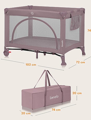 Cuna de viaje 3 en 1 LIONELO Laura - Parque infantil - Colchón de alta densidad - Ruedas - 0-36 mese