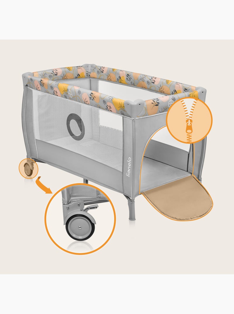 Cuna de viaje 3 en 1 LIONELO Stefi Plus - Parque infantil - Colchón de alta densidad - Ruedas - 0-36 Gris amarillo - Kiabi