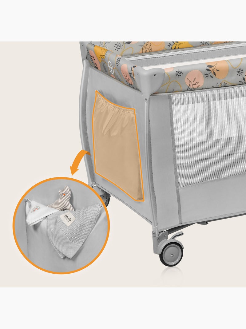 Cuna de viaje 3 en 1 LIONELO Stefi Plus - Parque infantil - Colchón de alta densidad - Ruedas - 0-36 Gris amarillo - Kiabi