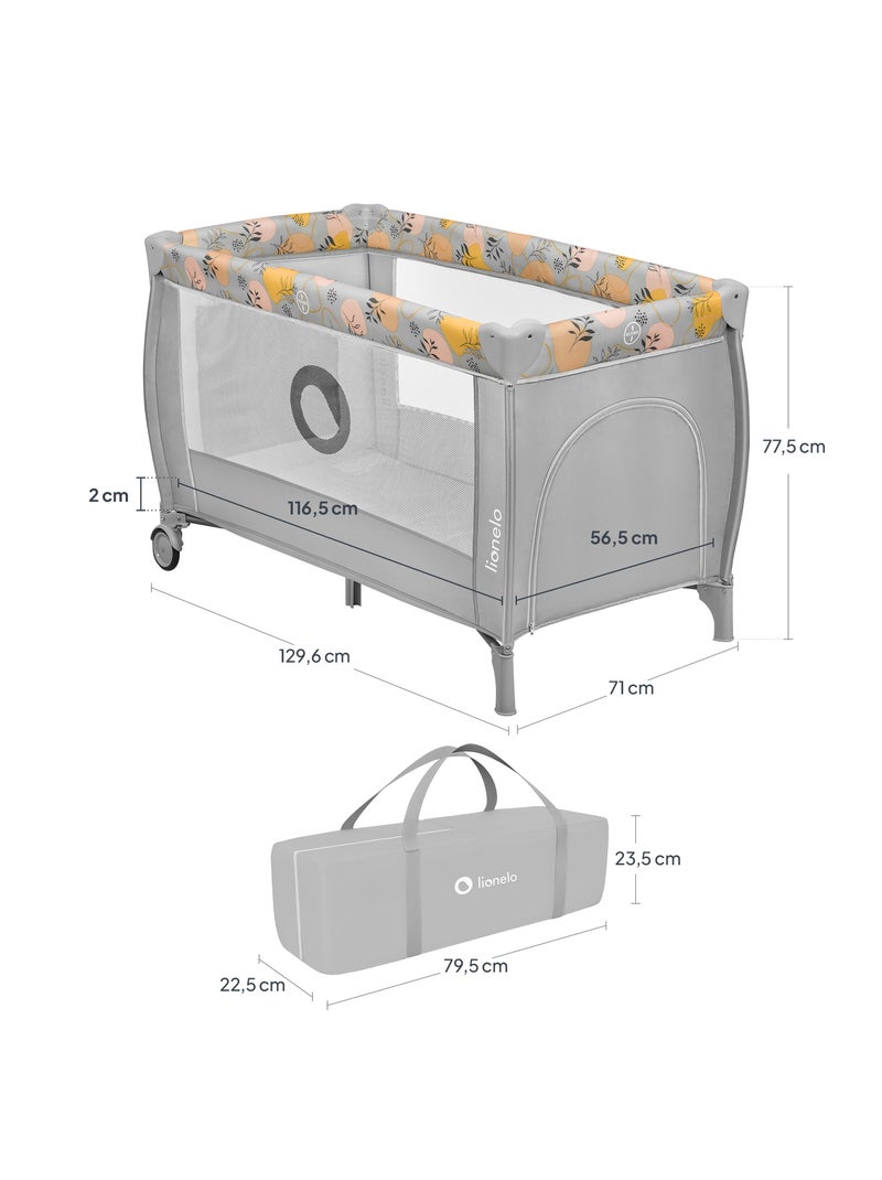 Cuna de viaje 3 en 1 LIONELO Stefi Plus - Parque infantil - Colchón de alta densidad - Ruedas - 0-36 Gris amarillo - Kiabi