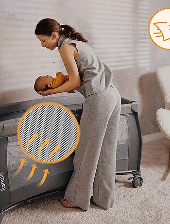 Cuna de viaje 3 en 1 LIONELO Stefi Plus - Parque infantil - Colchón de alta densidad - Ruedas - 0-36