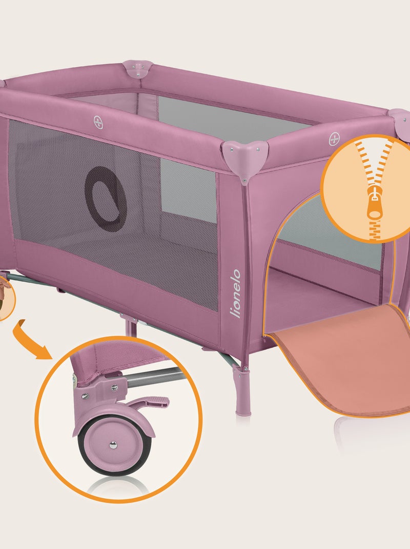 Cuna de viaje 3 en 1 LIONELO Stefi Plus - Parque infantil - Colchón de alta densidad - Ruedas - 0-36 Rosa - Kiabi