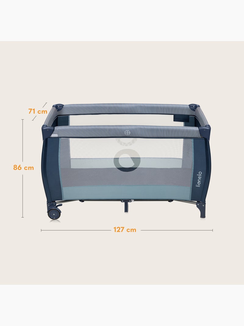 Cuna de viaje 3 en 1 LIONELO Sven Plus - Parque infantil - 0-36 meses - Cambiador - Mosquitera Azul - Kiabi