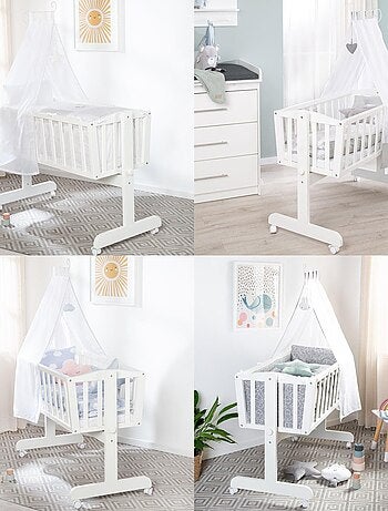 Cuna en madera con ruedas con freno y colchón 'Roba'