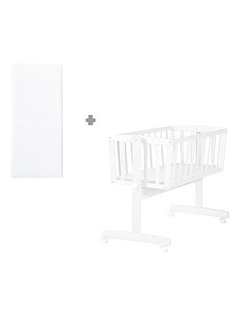 Cuna en madera con ruedas con freno y colchón 'Roba'