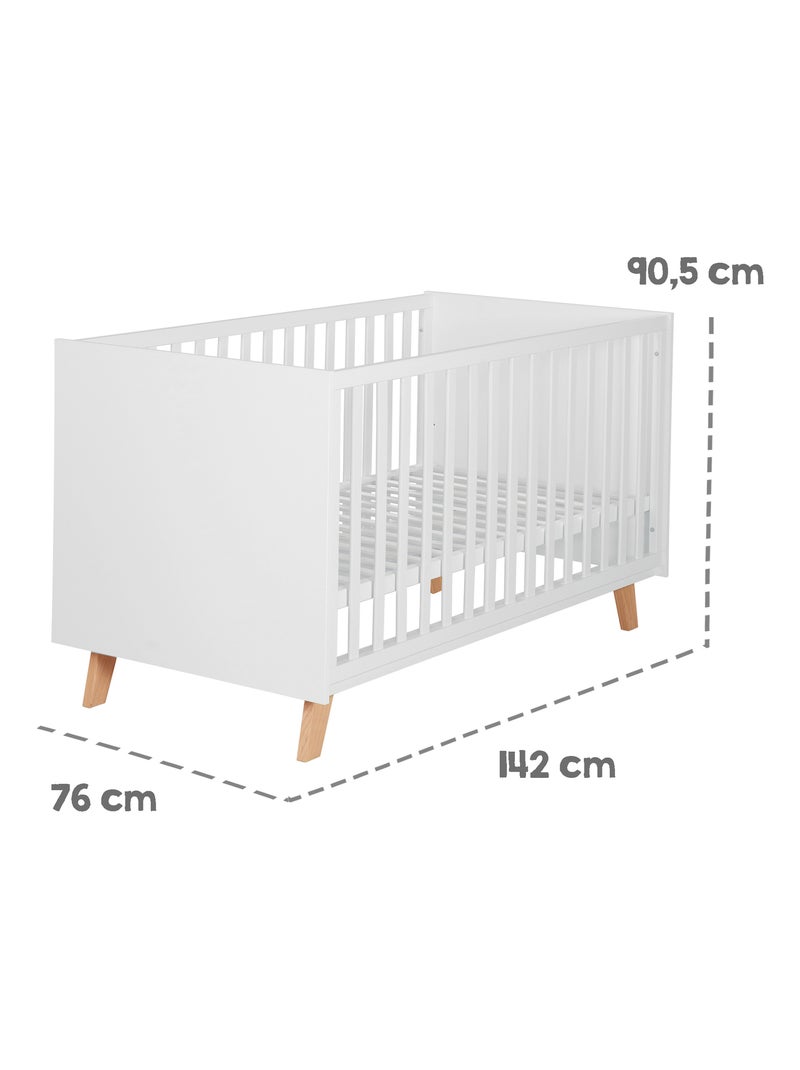 Cuna evolutiva convertible en cama infantil - Diseño escandinavo - Altura ajustable - 'Roba smile' Blanco Marrón - Kiabi