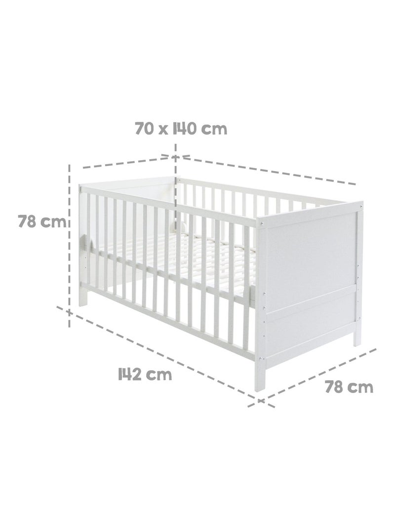 Cuna evolutiva convertible en cama infantil - Hasta 7 años - Altura ajustable - 'ROBA' Blanco - Kiabi