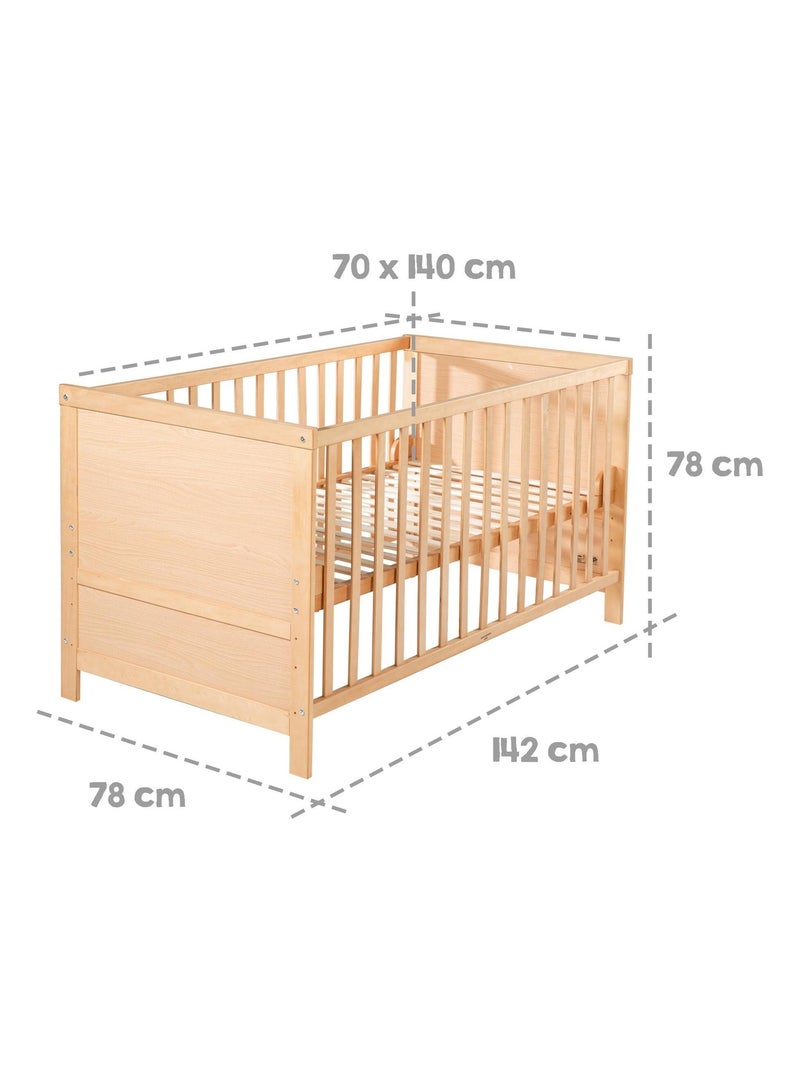 Cuna evolutiva convertible en cama infantil - Hasta 7 años - Altura ajustable - 'ROBA' Marrón claro - Kiabi