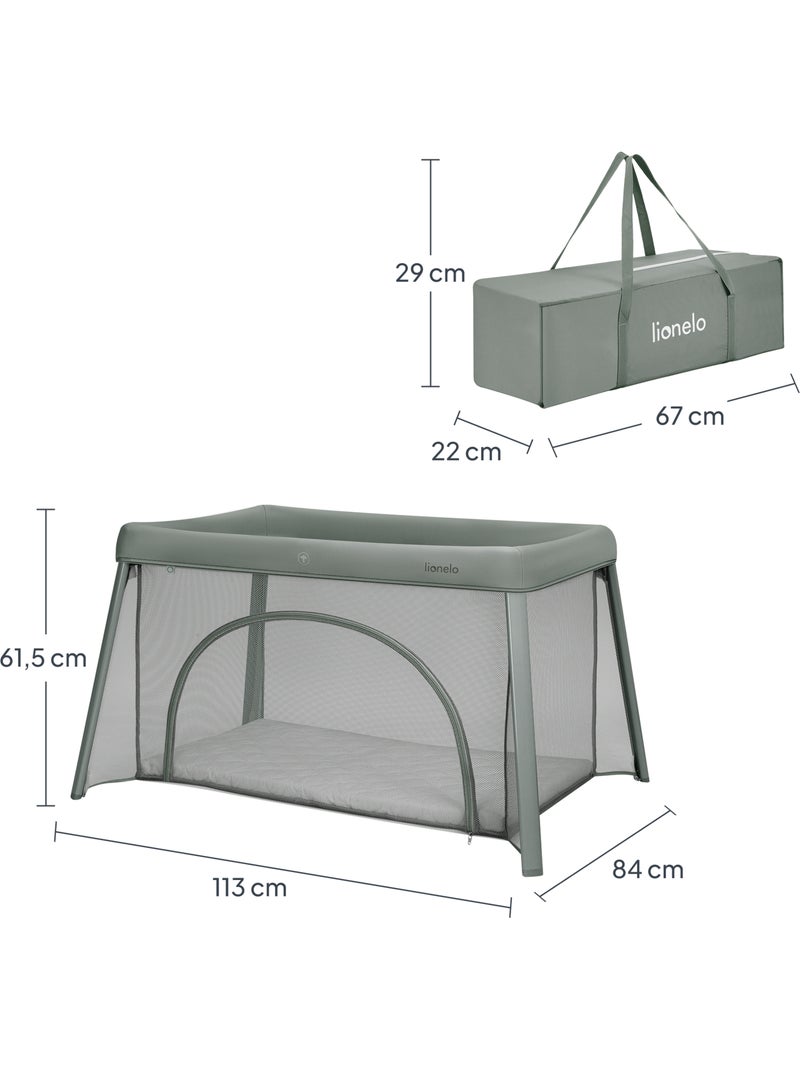 Cuna plegable 2 en 1 LIONELO Mila - Ultraligera - Cuna para bebé - Colchón de 4 cm - Bolsa incluida Verde - Kiabi
