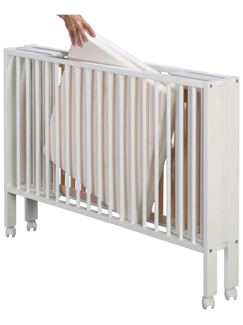 Cuna plegable 60x120 cm con colchón, madera natural Blanco - Kiabi