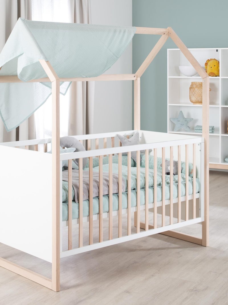 Cuna tipo casita convertible en cama infantil hasta 7 años - altura ajustable 'Roba' Blanco Marrón - Kiabi