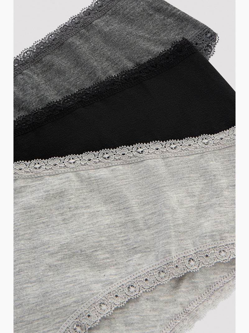 Daily lace cotton pack de 3 hipster penti Negro - Kiabi