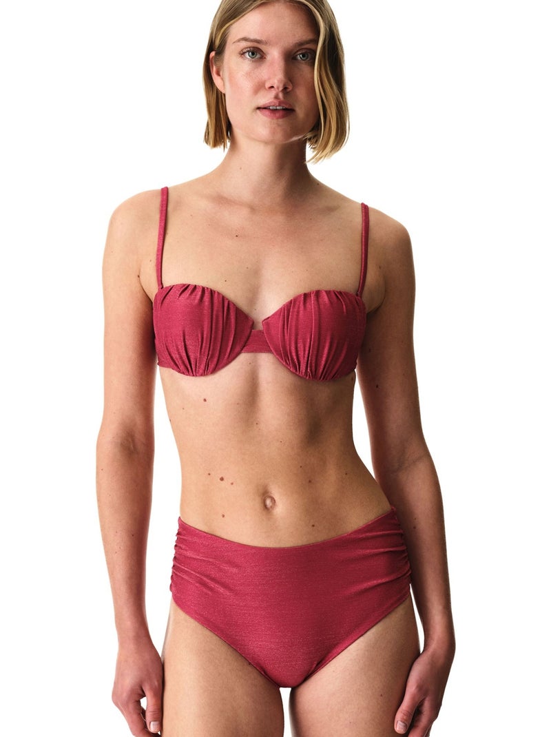 Dayana braguita de bikini fruncida de tiro alto, brillo metalizado penti Rojo burdeos - Kiabi
