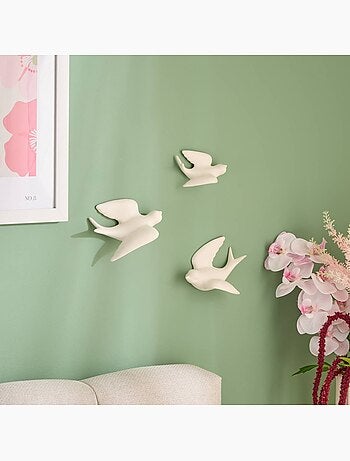 Decoración mural 3 pájaros flor de rosa