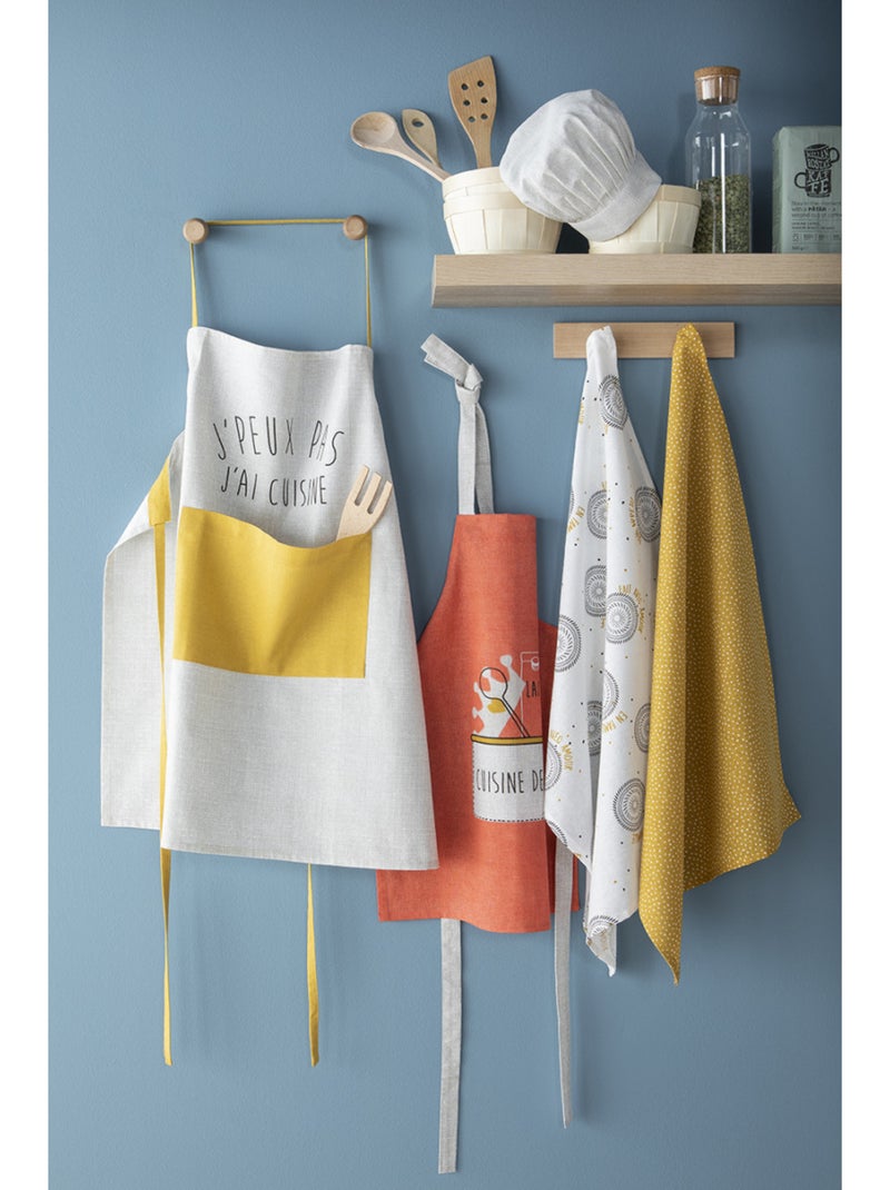 Delantal de cocina para adultos 100% algodón 70 x 70 cm - Future Home Blanco Amarillo Azul - Kiabi