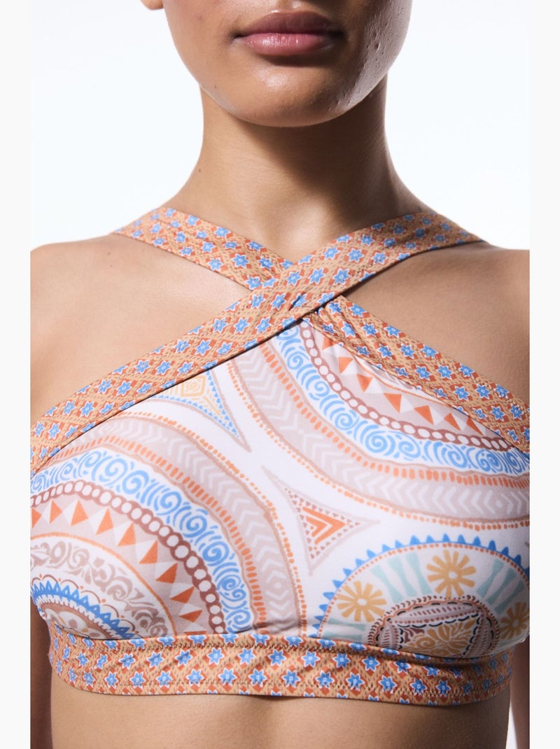 Della top de bikini con estampado étnico y cuello halter penti Blanco Naranja Azul - Kiabi