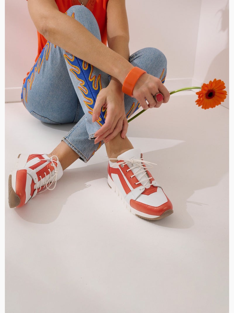Deportivas anchas confort bicolor piel - Afibel Naranja - Kiabi