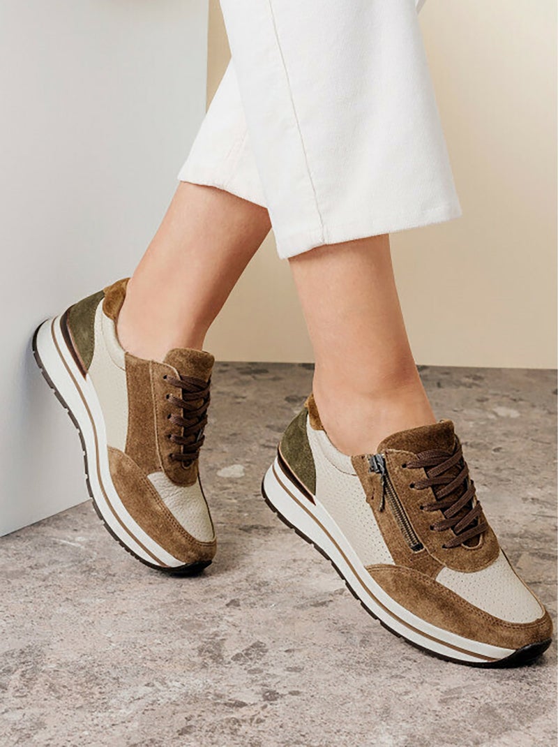 Deportivas cómodas bimaterial de piel con ancho - Afibel Beige - Kiabi