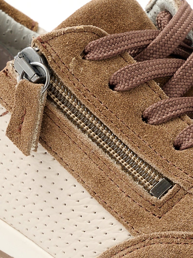 Deportivas cómodas bimaterial de piel con ancho - Afibel Beige - Kiabi