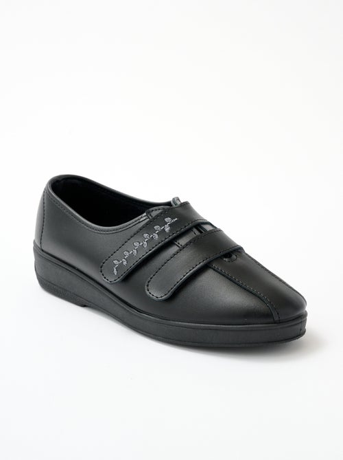Derby anchos de piel bordados con velcro - Afibel - Kiabi