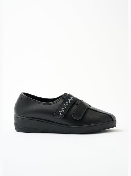 Derby anchos de piel bordados con velcro - Afibel - Kiabi