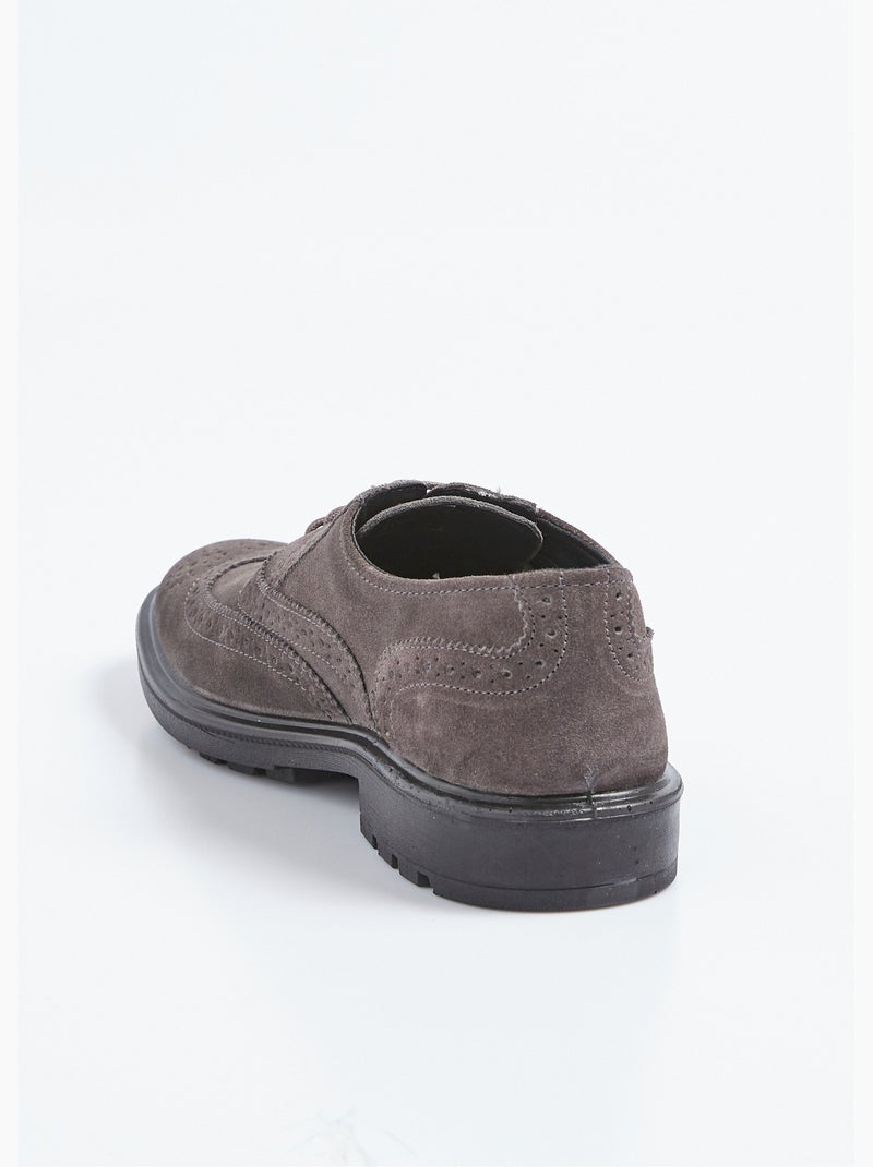 Derby de piel con perforaciones y puntera floreada - AFIBEL Gris - Kiabi