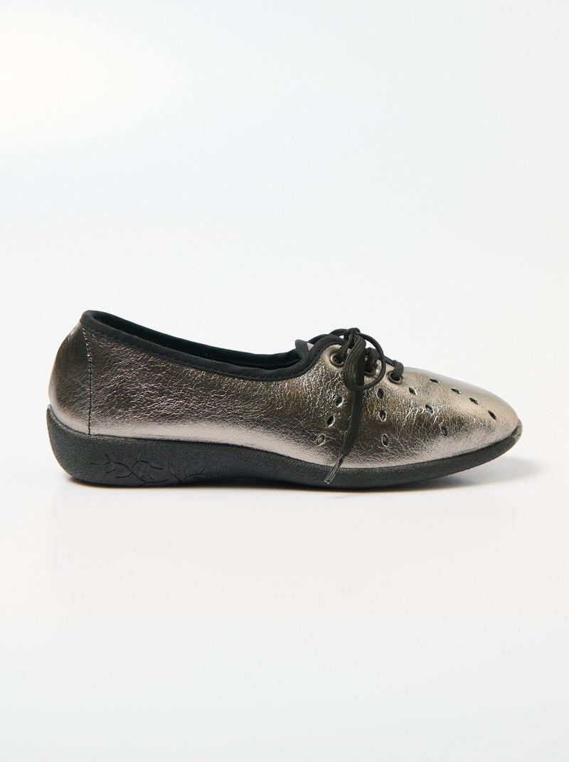 Derbys de cuña con cordones de piel ancha cómoda - Afibel Bronce - Kiabi