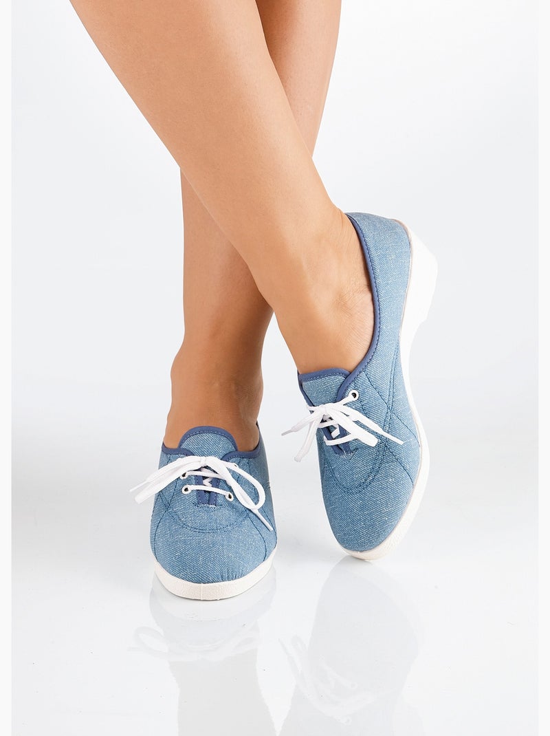 Derbys de lona con cuña y cordones - Afibel Azul vaquero - Kiabi