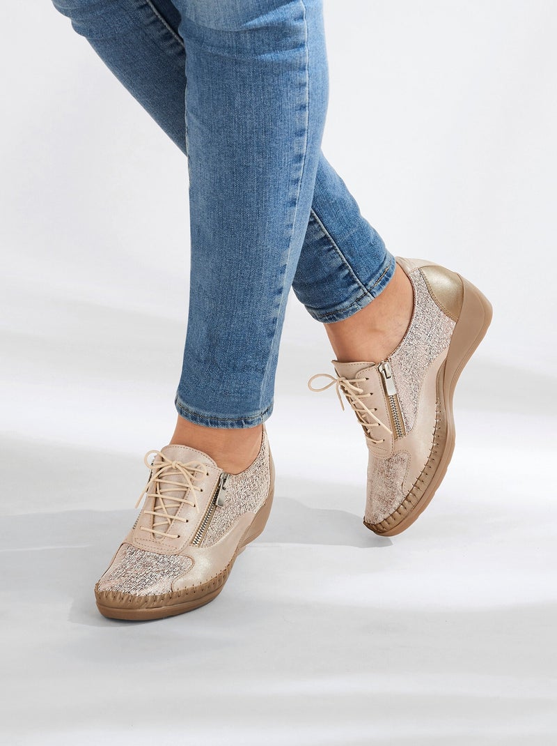 Derbys de piel con cremallera y efecto cordones - Afibel Beige - Kiabi