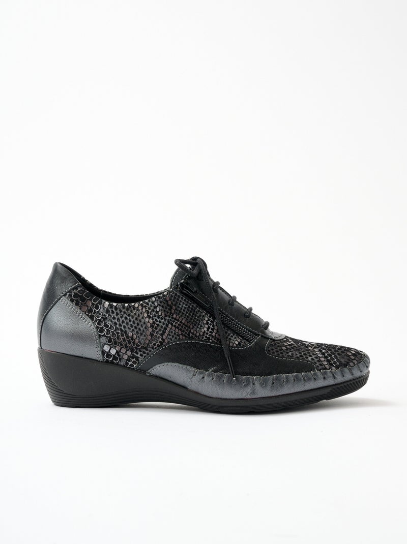 Derbys de piel con cremallera y efecto cordones - Afibel Negro - Kiabi