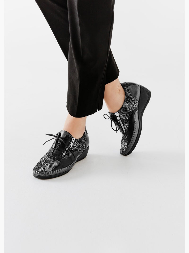 Derbys de piel con cremallera y efecto cordones - Afibel Negro - Kiabi