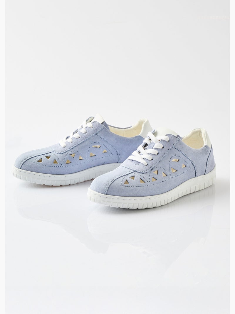Derbys de piel perforada con cordones y ancho cómodo - Afibel Azul - Kiabi