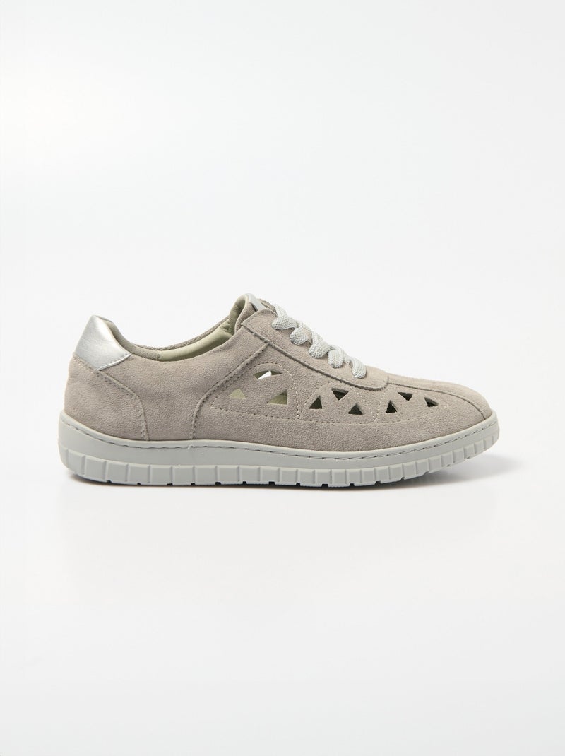 Derbys de piel perforada con cordones y ancho cómodo - Afibel Gris - Kiabi