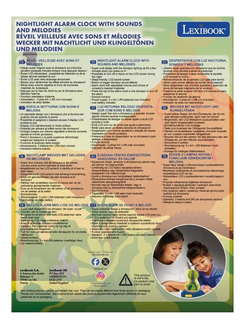 Despertador digital con luz nocturna de dinosaurio en 3D y efectos sonoros - Kiabi