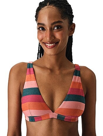 Devin top de bikini con escote en v profundo, rayas y brillo penti
