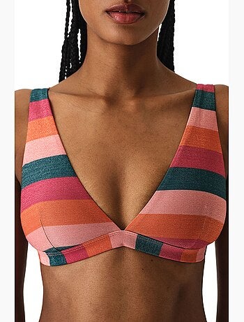 Devin top de bikini con escote en v profundo, rayas y brillo penti