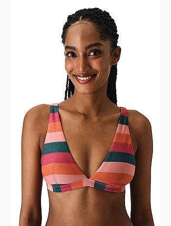 Devin top de bikini con escote en v profundo, rayas y brillo penti