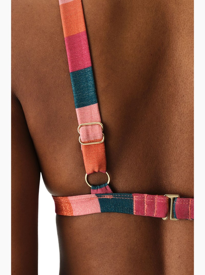 Devin top de bikini con escote en v profundo, rayas y brillo penti Rosa fluo - Kiabi