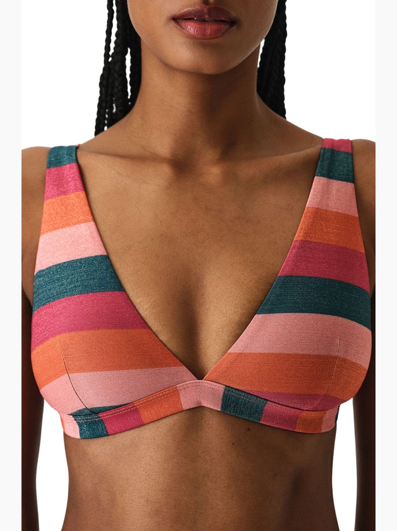 Devin top de bikini con escote en v profundo, rayas y brillo penti Rosa fluo - Kiabi