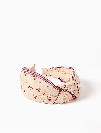 Diadema con motivo de cereza/estampado Vichy y nudo