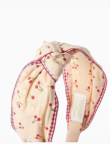 Diadema con motivo de cereza/estampado Vichy y nudo