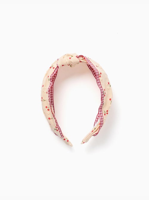 Diadema con motivo de cereza/estampado Vichy y nudo - Kiabi