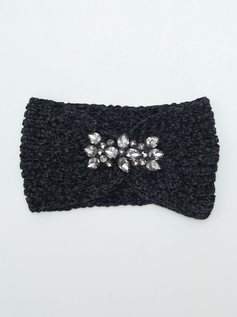 Diadema de punto con joya NEGRO - Kiabi
