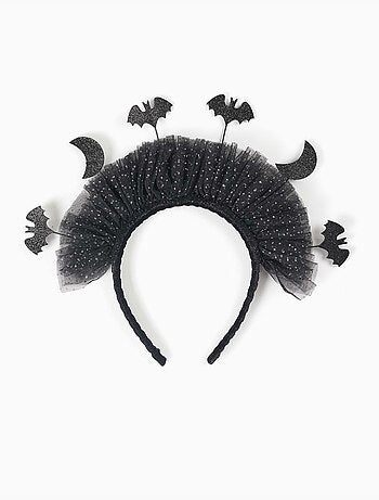 Diadema de tul con lunas y murciélagos